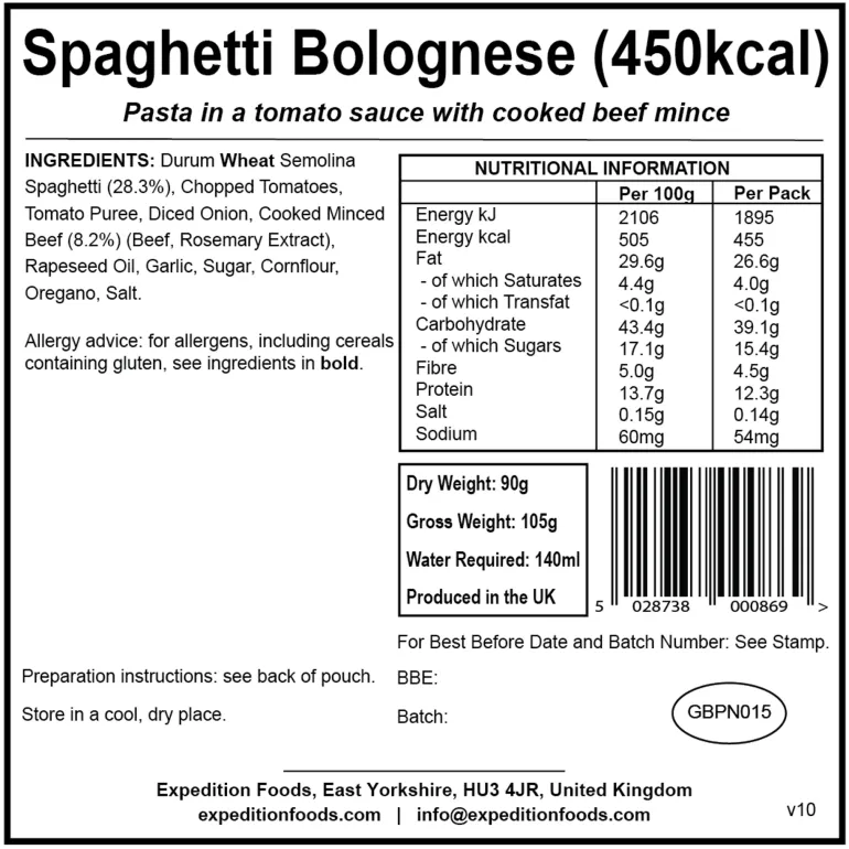 Expedition Foods Spaghetti Bolognese - 450kcal
