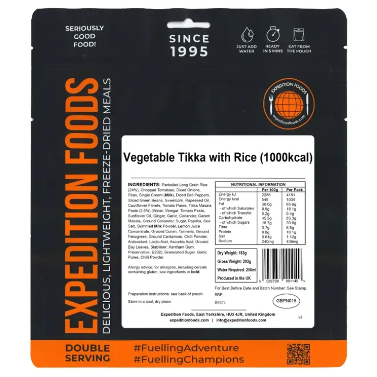 Expedition Foods Vegetable Tikka with Rice - 1000kcal