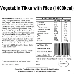 Expedition Foods Vegetable Tikka with Rice - 1000kcal