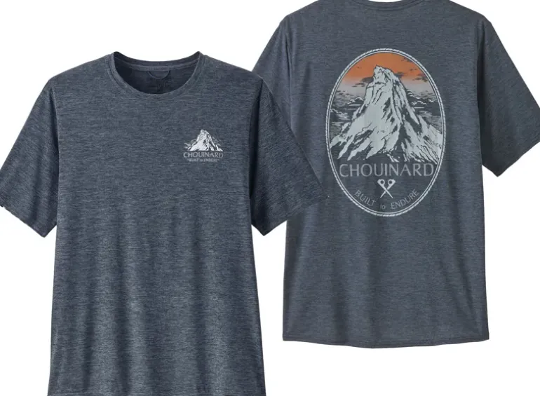 Patagonia Mens Cap Cool Daily Graphic Shirt - Lands - Chouinard Crest-Smolder Blue X-Dye