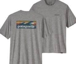 Patagonia Mens Cap Cool Daily Graphic Shirt - Waters - Boardshort Logo Abalone Blue - Feather Grey