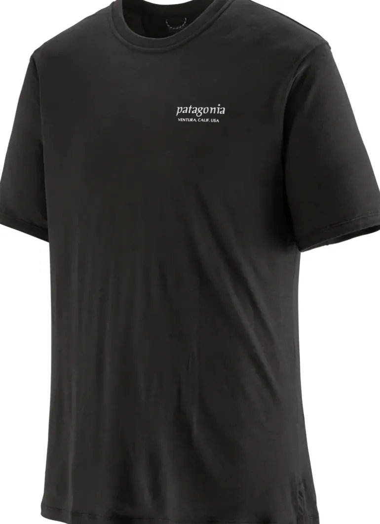Patagonia Mens Cap Cool Merino Graphic Shirt - Heritage Header-Black