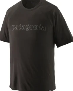 Patagonia Mens Cap Cool Trail Graphic Shirt - Outline Text Logo-Black