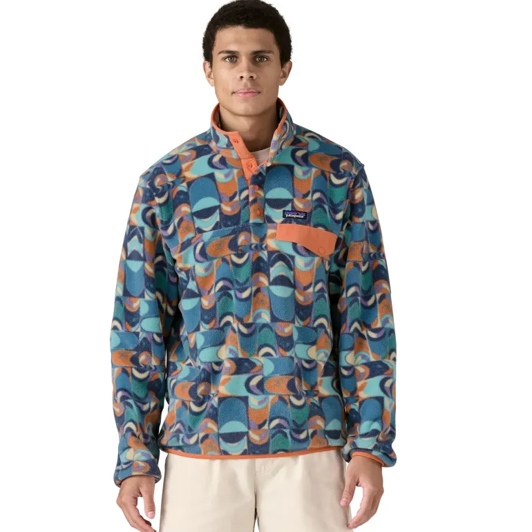 Patagonia Mens Lightweight Synchilla Snap-T Pullover - Swallowtail Geo-Still Blue