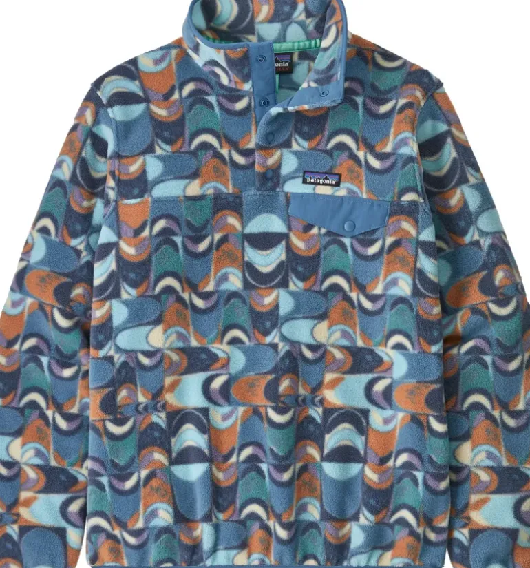Patagonia Womens Lightweight Synchilla Snap-T Pullover - Swallowtail Geo-Still Blue