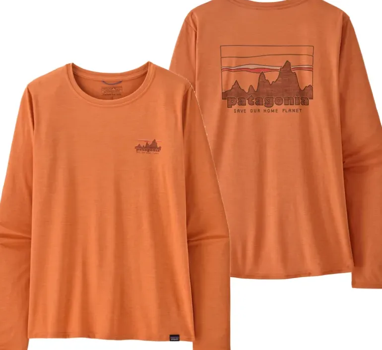 Patagonia Womens Long Sleeved Cap Cool Daily Graphic Shirt - 73 Skyline-Rock Melon X-Dye