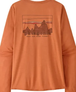 Patagonia Womens Long Sleeved Cap Cool Daily Graphic Shirt - 73 Skyline-Rock Melon X-Dye